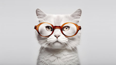 intelligent cat with glasses. serious pet. Generative AIの素材