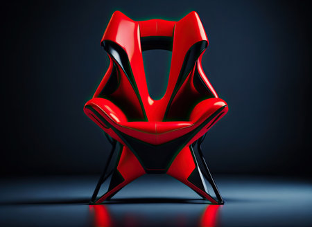 Modern futuristic red armchair on dark background. stylish furniture. Generative AIの素材