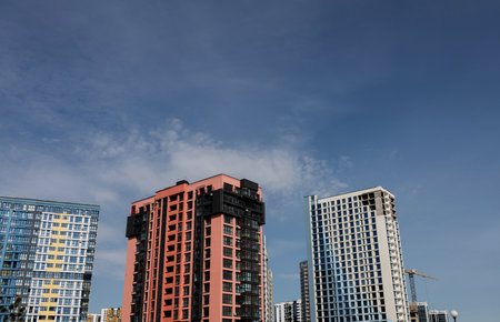 Modern european complex of apartment buildings. Fragment of a new residential apartment building.の写真素材