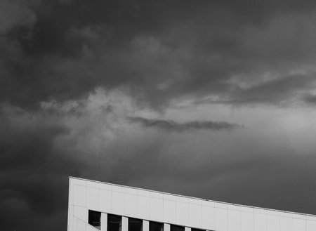 element of a modernist building against dark sky. copy spaceの写真素材