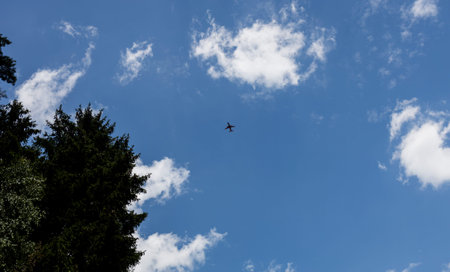 jet plane flying in blue sky. vacation and adventure concept