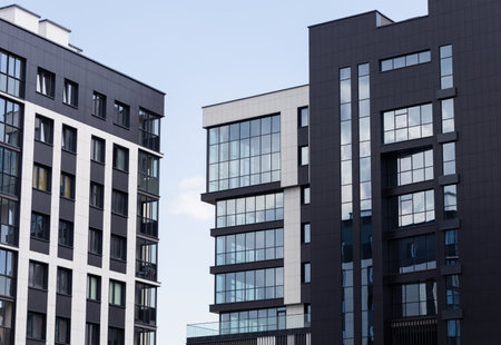 Cityscape of a residential area with modern apartment buildings. Detail of new luxury house and home complex.の写真素材