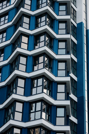 Part of Modern residential apartment with flat building exterior. Detail of New luxury houseの写真素材