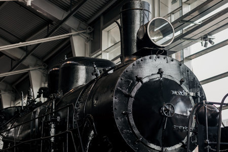 vintage retro train. Old black locomotiveの写真素材