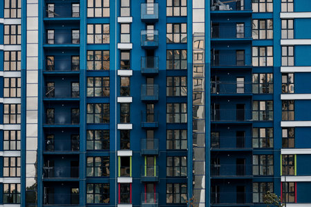 New modern building with windows of blue facadeの写真素材