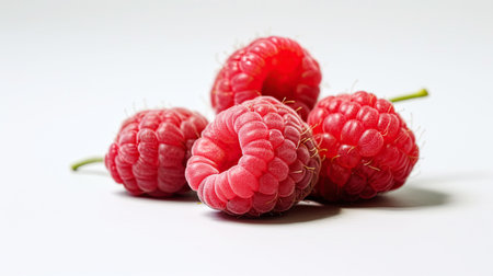 ripe raspberries on white background close up. Healthy food ingredient. Design element.の素材