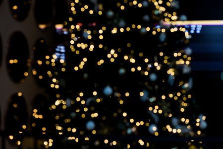 christmas tree bokeh light, holiday abstract background, blur defocused