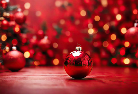 red ball on festivity christmas background. holiday planningの素材