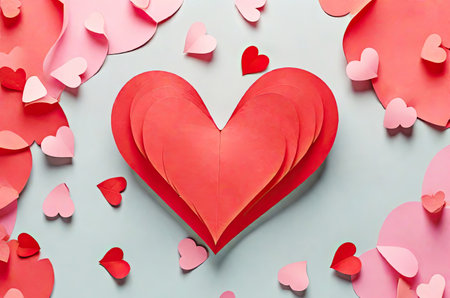 Festive background made from heap of hearts decoration and big heart in centerの素材