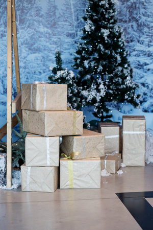 christmas box near tree. xmas conceptの写真素材