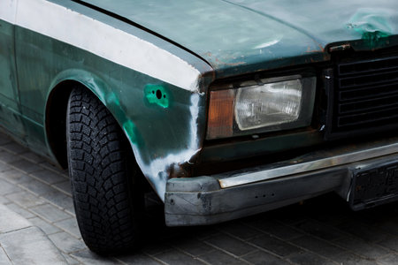 headlight of old damaged retro car. part vintage autoの写真素材