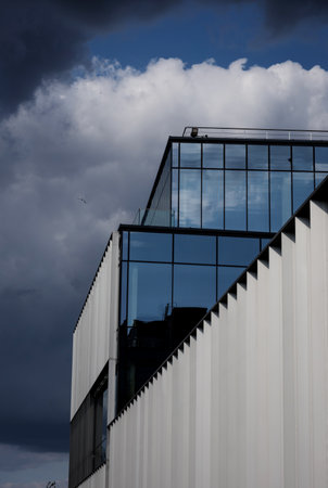 New office building in business center. Wall made of steel and glassの写真素材