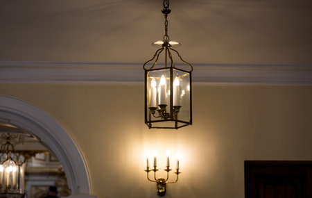antique pendant lamp. retro glowing chandelierの写真素材