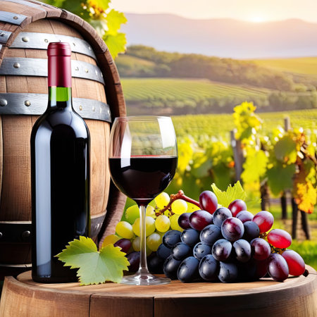 glass with red wine and grapes. atmosphere of romance and coziness, symbolizing pleasureの素材
