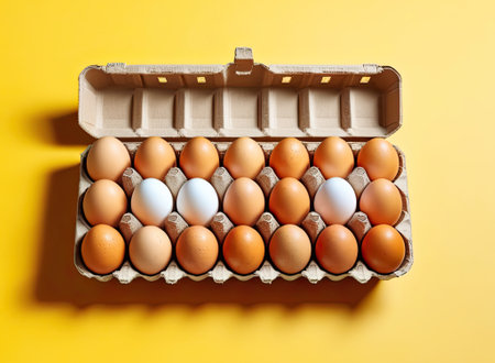 Top view Eggs in a cardboard box. organic foodの素材