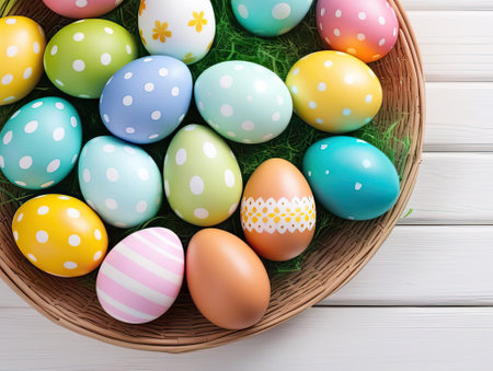 Colorful Easter Eggs. Spring decoration background.の素材