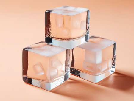 Three Ice cubes with on background. Flat lay with. Soft focus.の素材