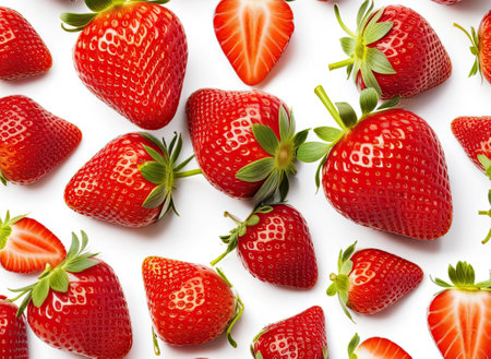 Juicy Strawberry with half sliced on white background.の素材