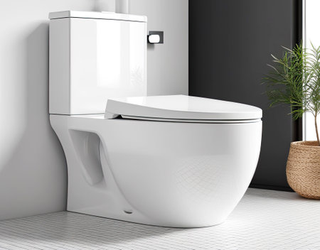 modern bathroom interior with sleek toilet bowlの素材
