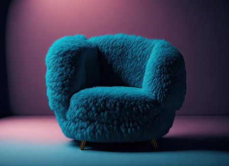 soft and fluffy woolen armchair standing near wall. comfortable cozy furnitureの素材