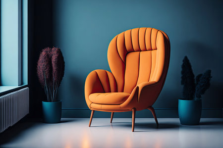 Colorful sofa in empty room. comfortable fabric chair against the background of vivid wallの素材