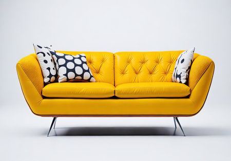 bright fashionable sofa on a gray background. comfortable couch for interiorの素材