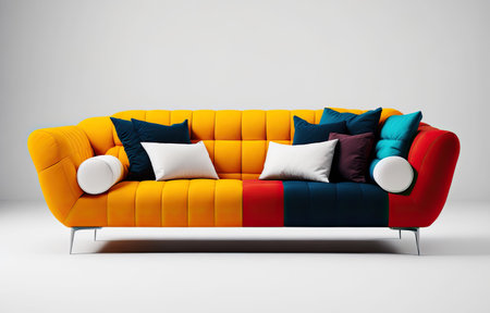 Colorful stylish sofa with cushions on the background. comfortable and elegant luxury couchの素材