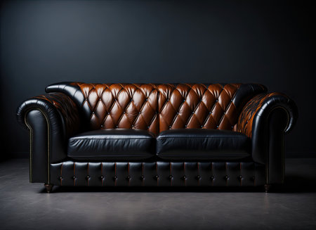 classic leather quilted sofa in an empty room. luxury comfortable couchの素材