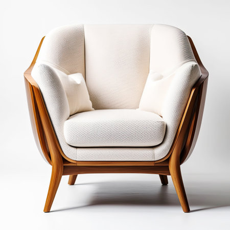 comfortable armchair with wooden legs on white background. contemporary furniture in minimal styleの素材