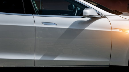 Modern electric car. side view of the doorの写真素材
