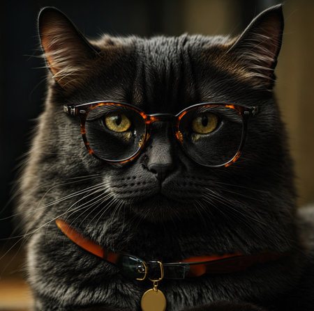 Cute intelligent cat in glasses. beautiful fluffy kittenの素材