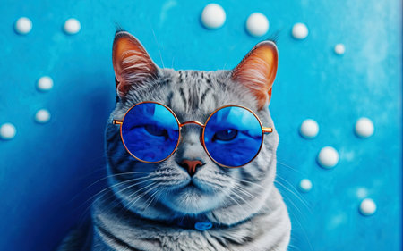 Adorable cute cat in blue glasses. funny domestic animalsの素材