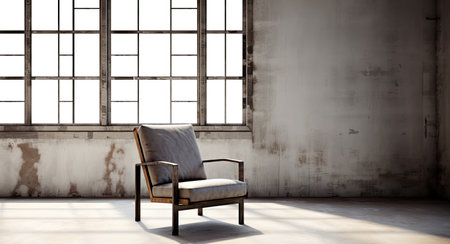 Vintage Armchair Near the Window in empty apartment. Retro furnitureの素材