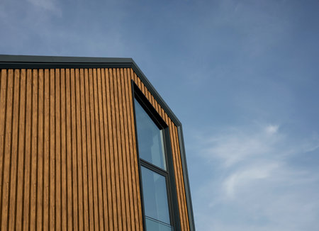 Exterior of modern house over blue sky background. luxury architectureの写真素材