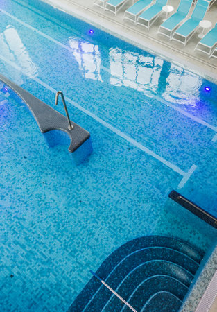 Clear swimming pool water texture background. Top viewの写真素材