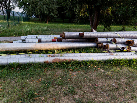 Replacement city old rusty pipes. Replacement of the pipeline.