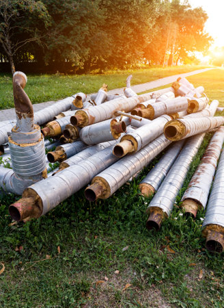Rusty old industrial pipes. industrial, decaying, abandoned, infrastructureの写真素材
