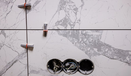 construction work. new tile close up backgroundの写真素材