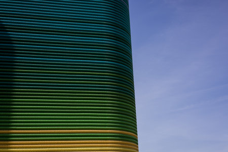 Modern detail building and blue sky abstract architecture backgroundの写真素材