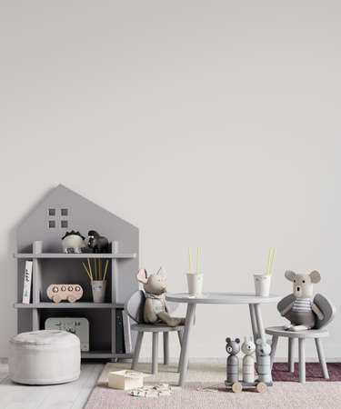 Interior Children Playroom Wall Mockupの写真素材