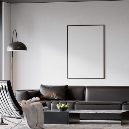 Modern Minimalist Living Room Interior Poster Frame Wall Mockup â€“ 3D Rendering