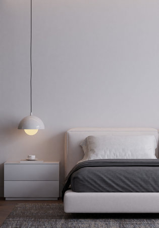 Modern Minimalist Bedroom Interior with Neutral Colors and Frame Poster Mockup