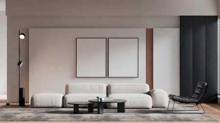 Modern Minimalist Living Room Interior Frame Poster Mockup