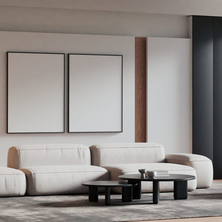 Modern Minimalist Living Room Interior Frame Poster Mockup
