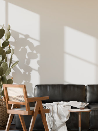 Frame poster mockup in a modern living room interior. 3D rendering, 3D illustrationの写真素材