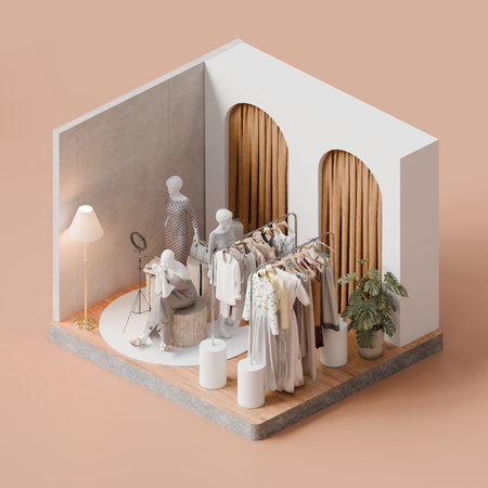 Isometric Modern Minimalist Fashion Clothing Store Interior - 3d Renderの写真素材