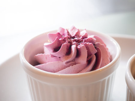 blueberry mousse in a white cupの写真素材