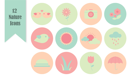 Flat design pastel icons set - nature and travel conceptのイラスト素材