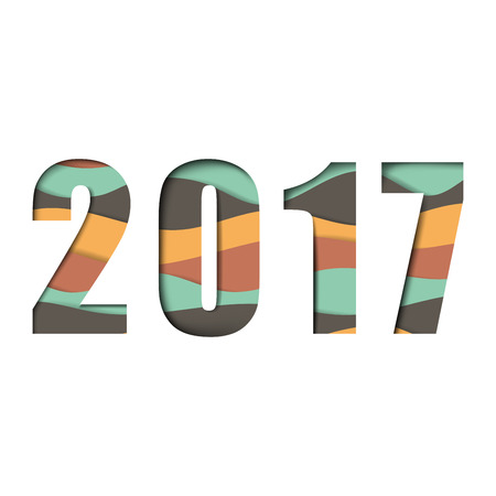 2017 New Year - colorful paper cut out layered letterのイラスト素材