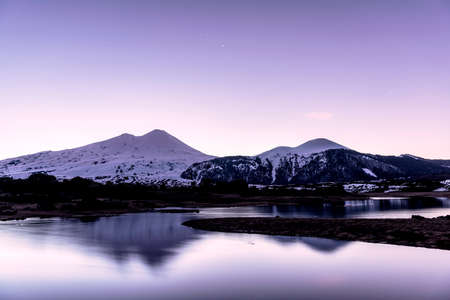 Llaima Volcano and geen lakeの写真素材